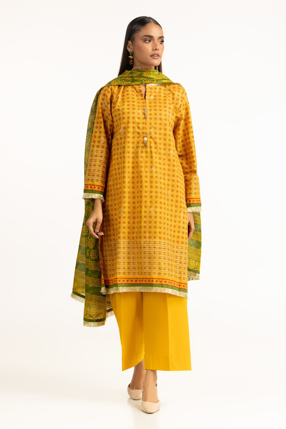 3PC Lawn Gold Printed Suit IUSTKSD-804