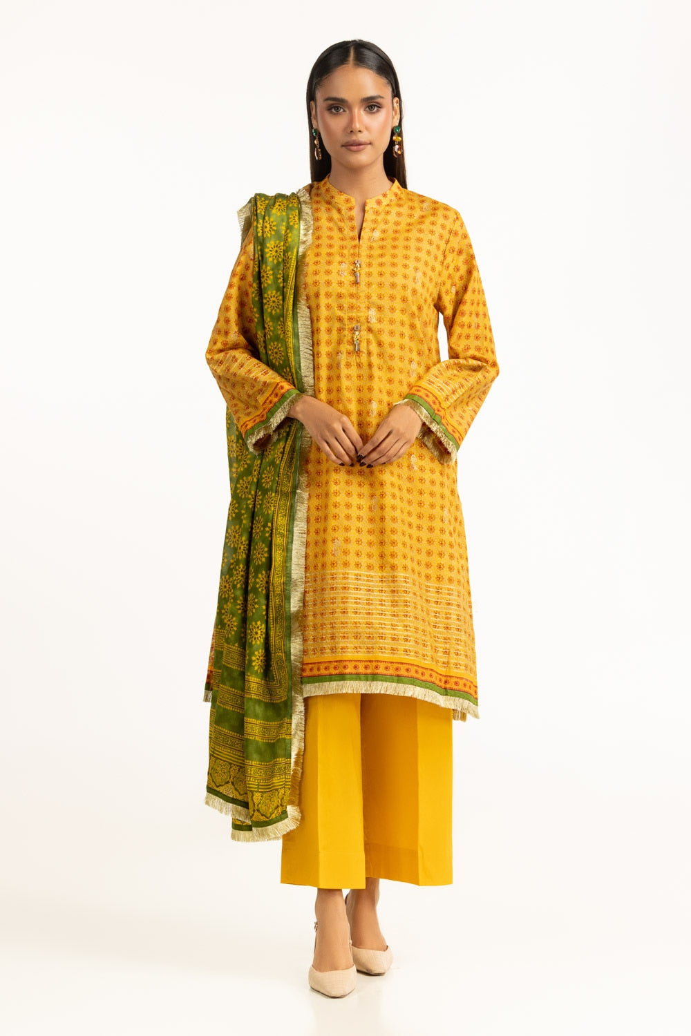 3PC Lawn Gold Printed Suit IUSTKSD-804