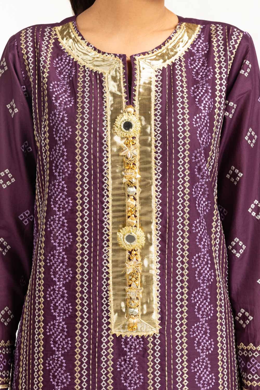3PC Lawn Gold Printed Suit With Embroidered IUSTKSD-724