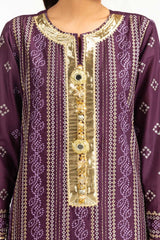3PC Lawn Gold Printed Suit With Embroidered IUSTKSD-724