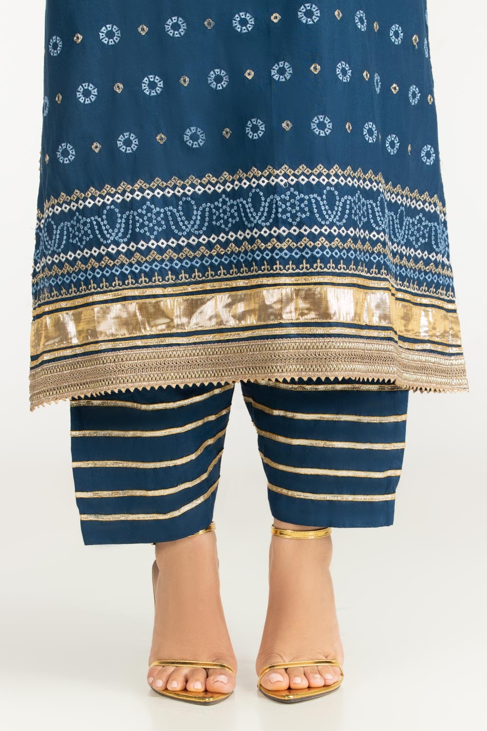3PC Lawn Gold Printed Suit With Embroidered  IUSTKSD-725