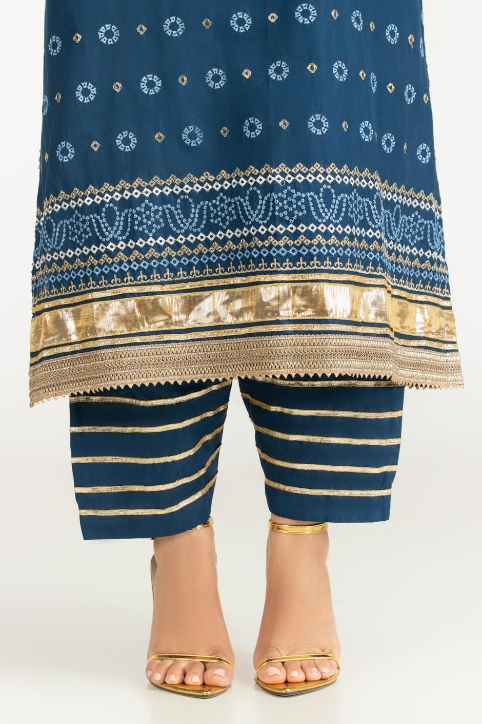3PC Lawn Gold Printed Suit With Embroidered