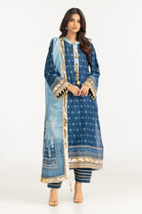 3PC Lawn Gold Printed Suit With Embroidered  IUSTKSD-725