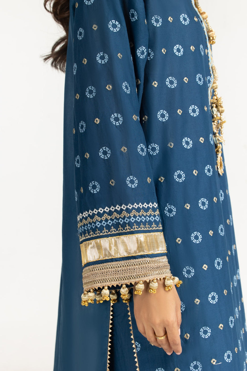 3PC Lawn Gold Printed Suit With Embroidered