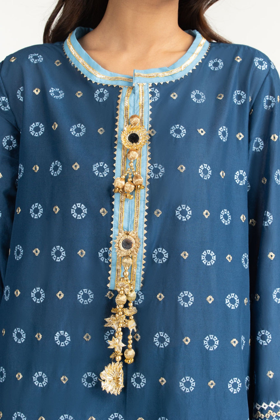 3PC Lawn Gold Printed Suit With Embroidered