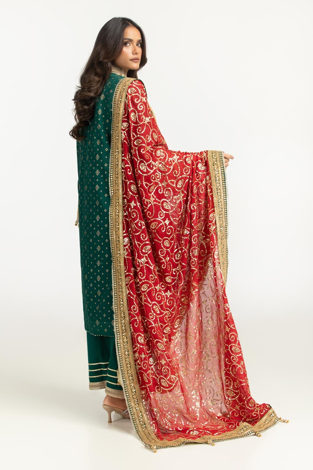 3PC Lawn Gold Printed Suit With Embroidered  IUSTKSD-731