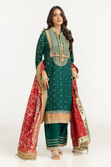 3PC Lawn Gold Printed Suit With Embroidered  IUSTKSD-731