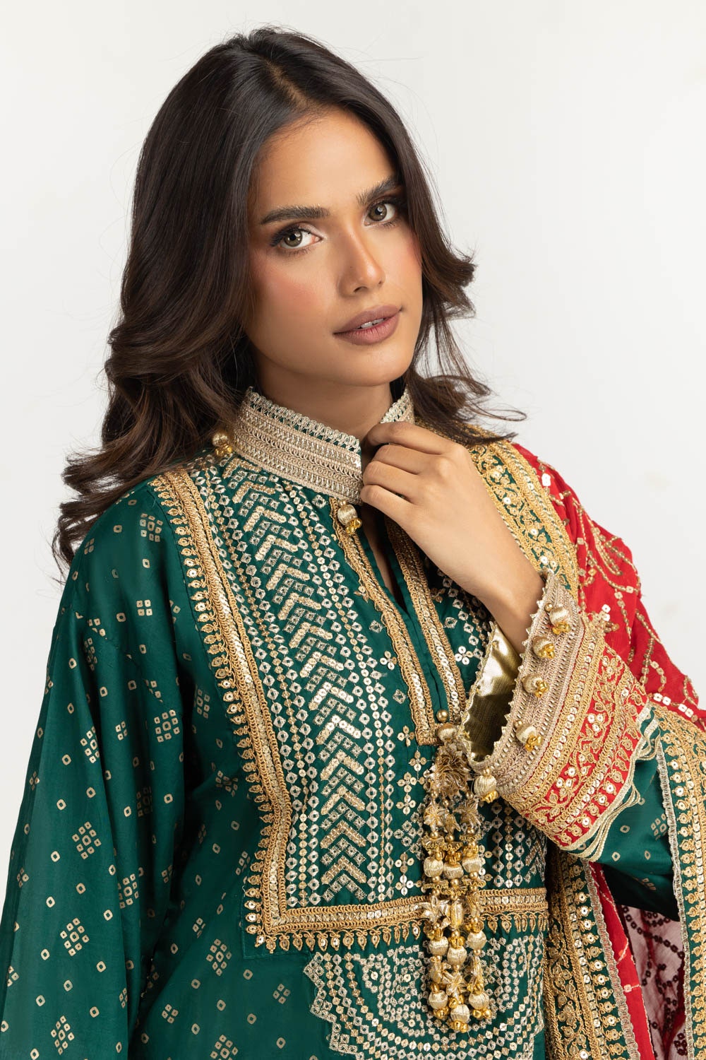 3PC Lawn Gold Printed Suit With Embroidered  IUSTKSD-731
