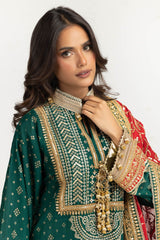 3PC Lawn Gold Printed Suit With Embroidered  IUSTKSD-731