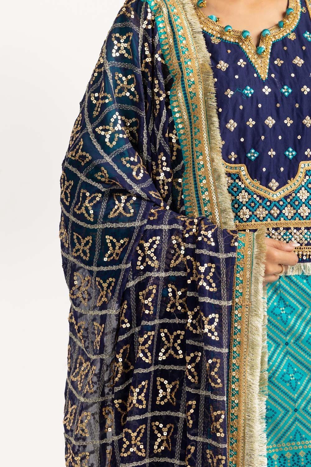 3PC Lawn Gold Printed Suit With Embroidered IUSTKSD-733