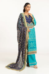 3PC Lawn Gold Printed Suit With Embroidered IUSTKSD-733