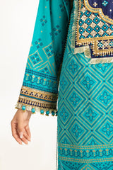 3PC Lawn Gold Printed Suit With Embroidered IUSTKSD-733