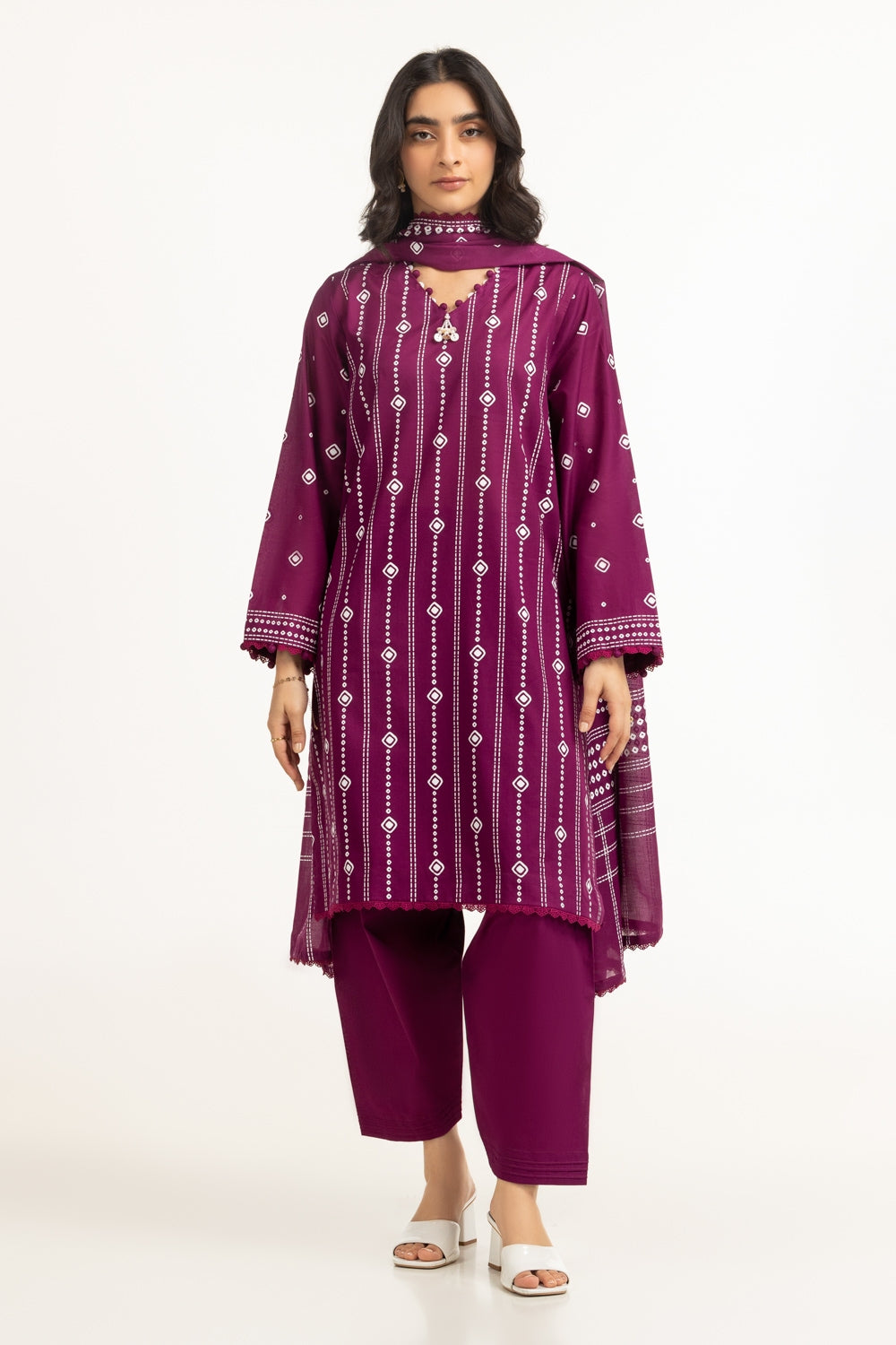 3PC Lawn Lacquer Printed Suit IUSTKSD-524