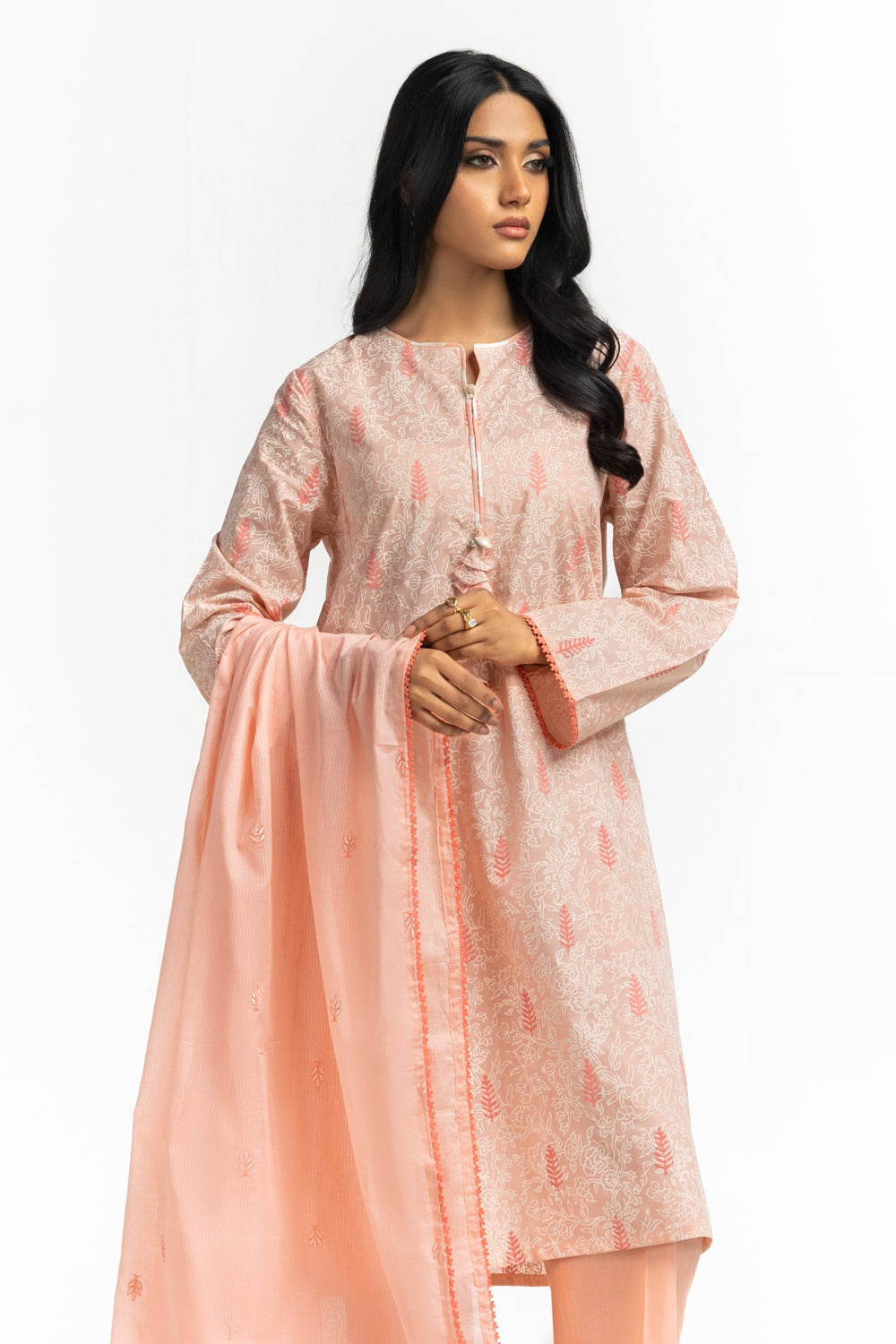 3PC Lawn Lacquer Printed Suit With Embroidered IUSTKSD-537