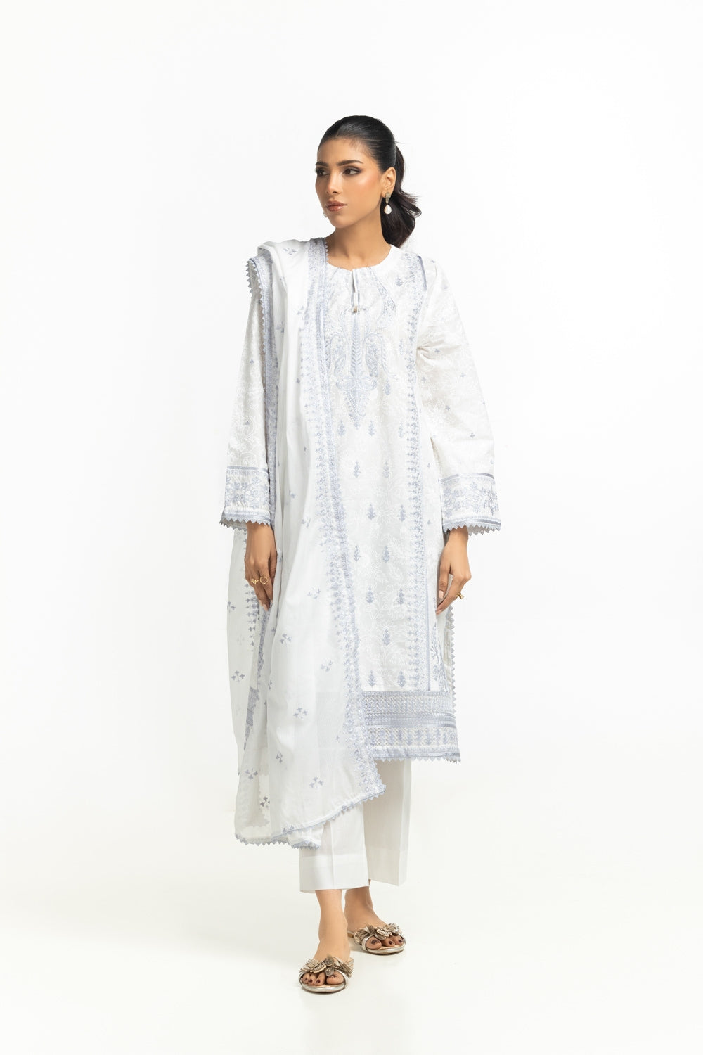 3PC Lawn Lacquer Printed Suit With Embroidered IUSTKSD-600