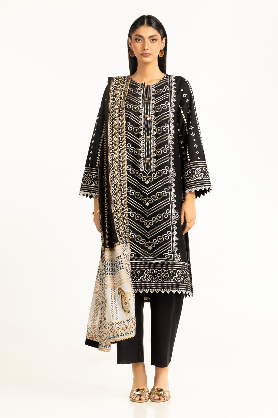 3PC Lawn Lacquer Printed Suit With Embroidered