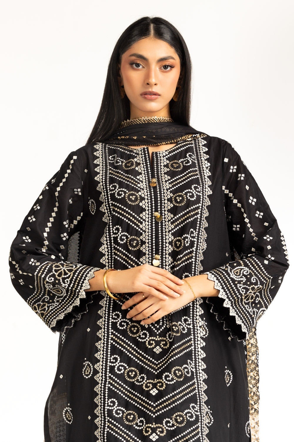 3PC Lawn Lacquer Printed Suit With Embroidered IUSTKSD-739