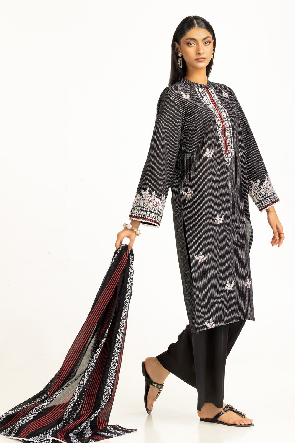3PC Lawn Lacquer Printed Suit With Embroidered IUSTKSD-953