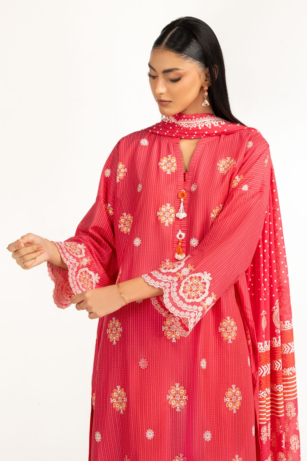 3Pc Lawn Lacquer Printed With Embroidered Suit IUSTKSD-1040