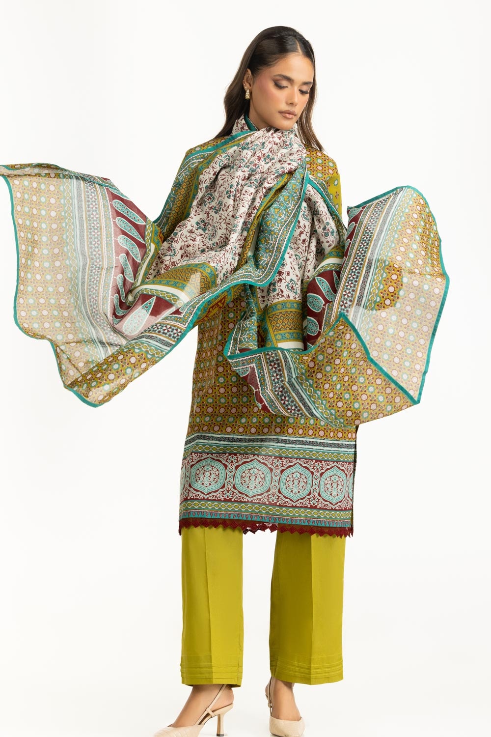 3PC Lawn Printed Suit With Embroidered IUSTKSD-1090