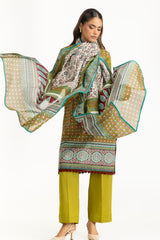 3PC Lawn Printed Suit With Embroidered IUSTKSD-1090