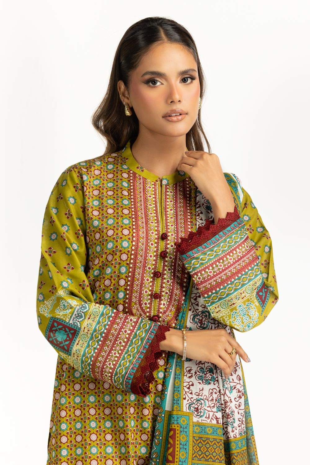 3PC Lawn Printed Suit With Embroidered IUSTKSD-1090