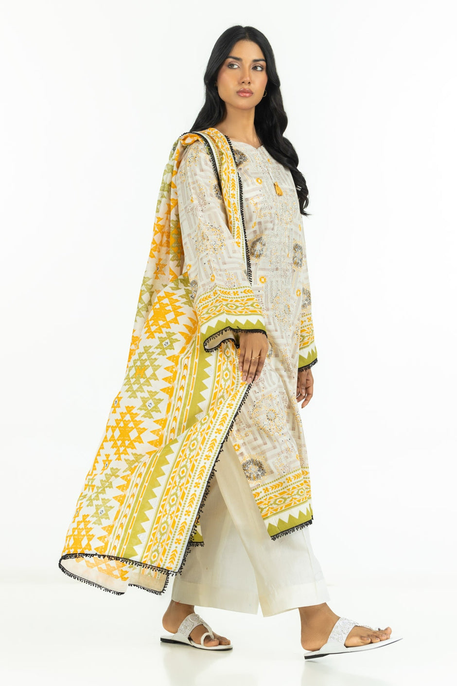 3PC Lawn Printed Suit With Embroidered