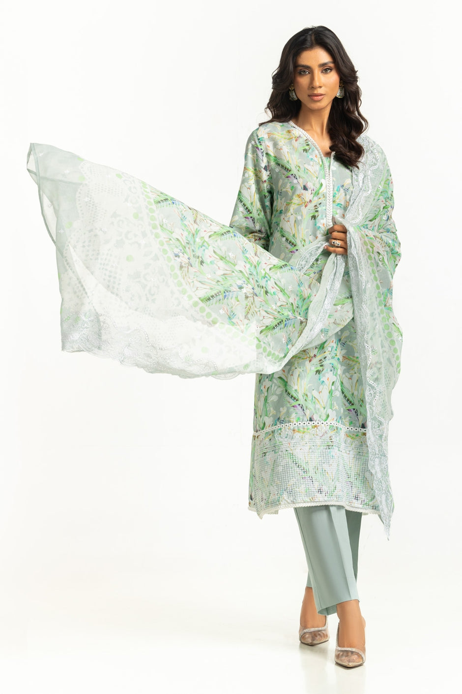 3PC Lawn Printed Suit with Embroidered