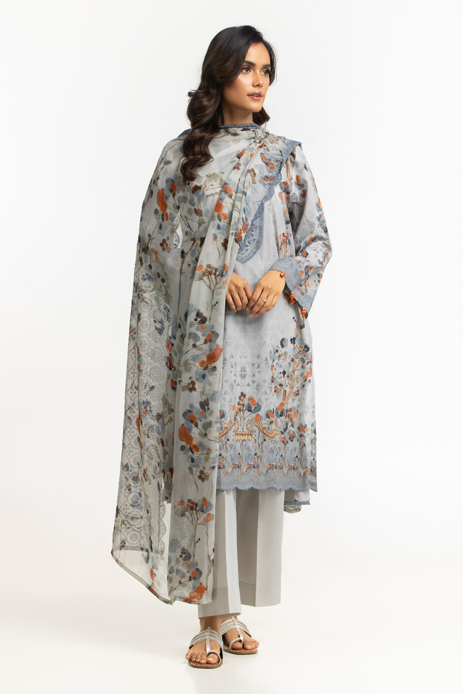 3PC Lawn Printed Suit With Embroidered