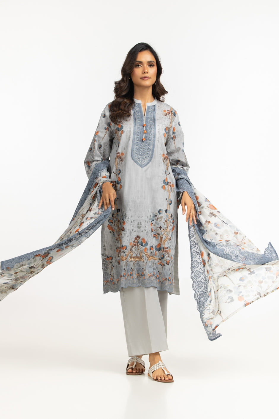 3PC Lawn Printed Suit With Embroidered