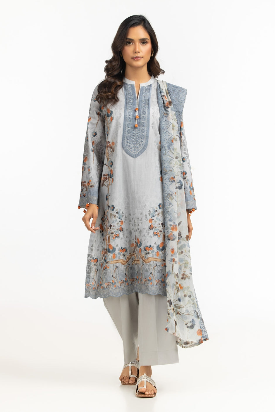 3PC Lawn Printed Suit With Embroidered