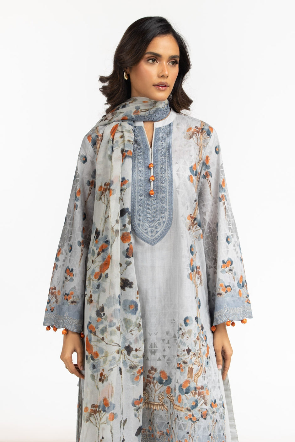 3PC Lawn Printed Suit With Embroidered