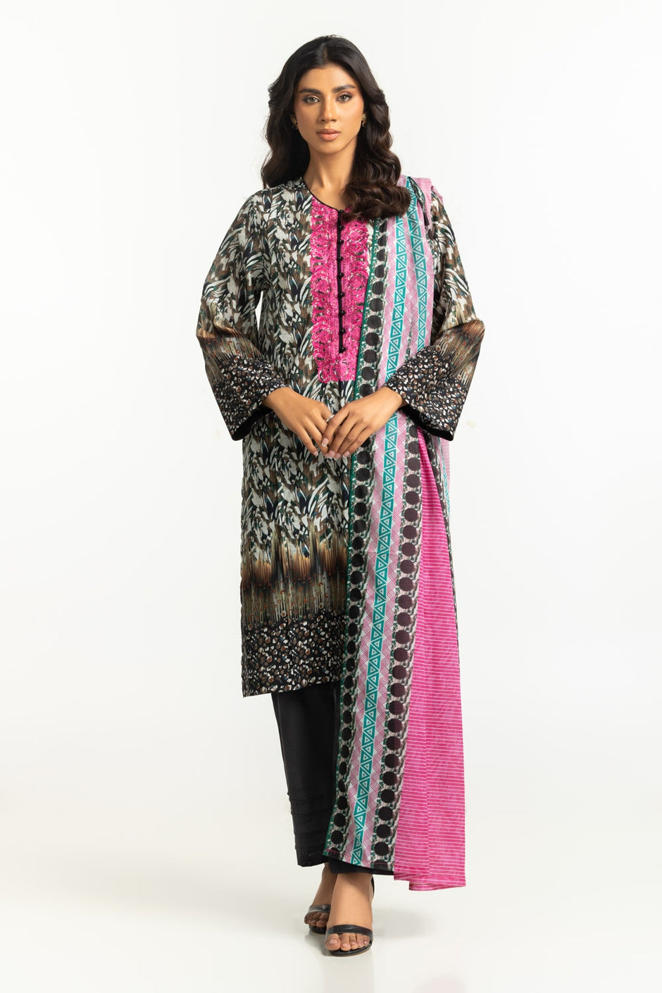 3PC Lawn Printed Suit With Embroidered