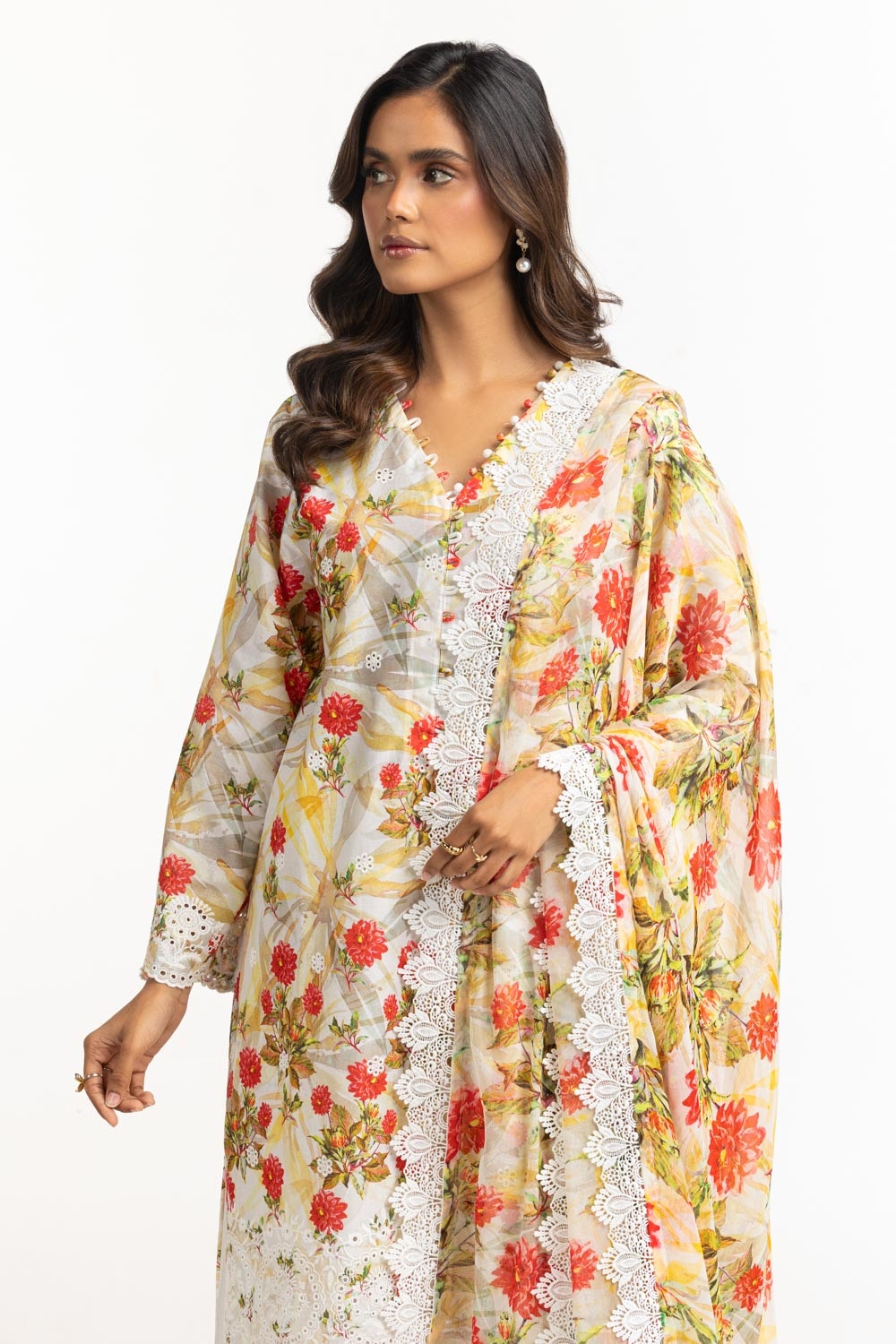 3PC Lawn Printed Suit With Embroidered IUSTKSD-669