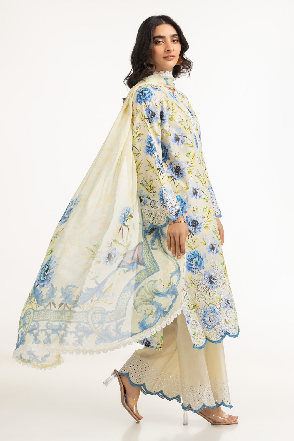 3PC Lawn Printed Suit With Embroidered IUSTKSD-721