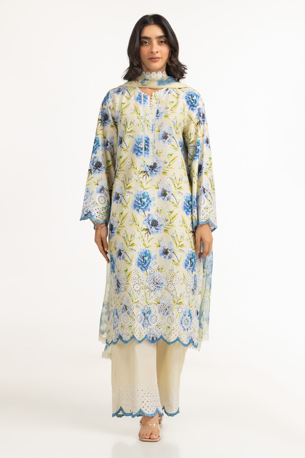 3PC Lawn Printed Suit With Embroidered IUSTKSD-721
