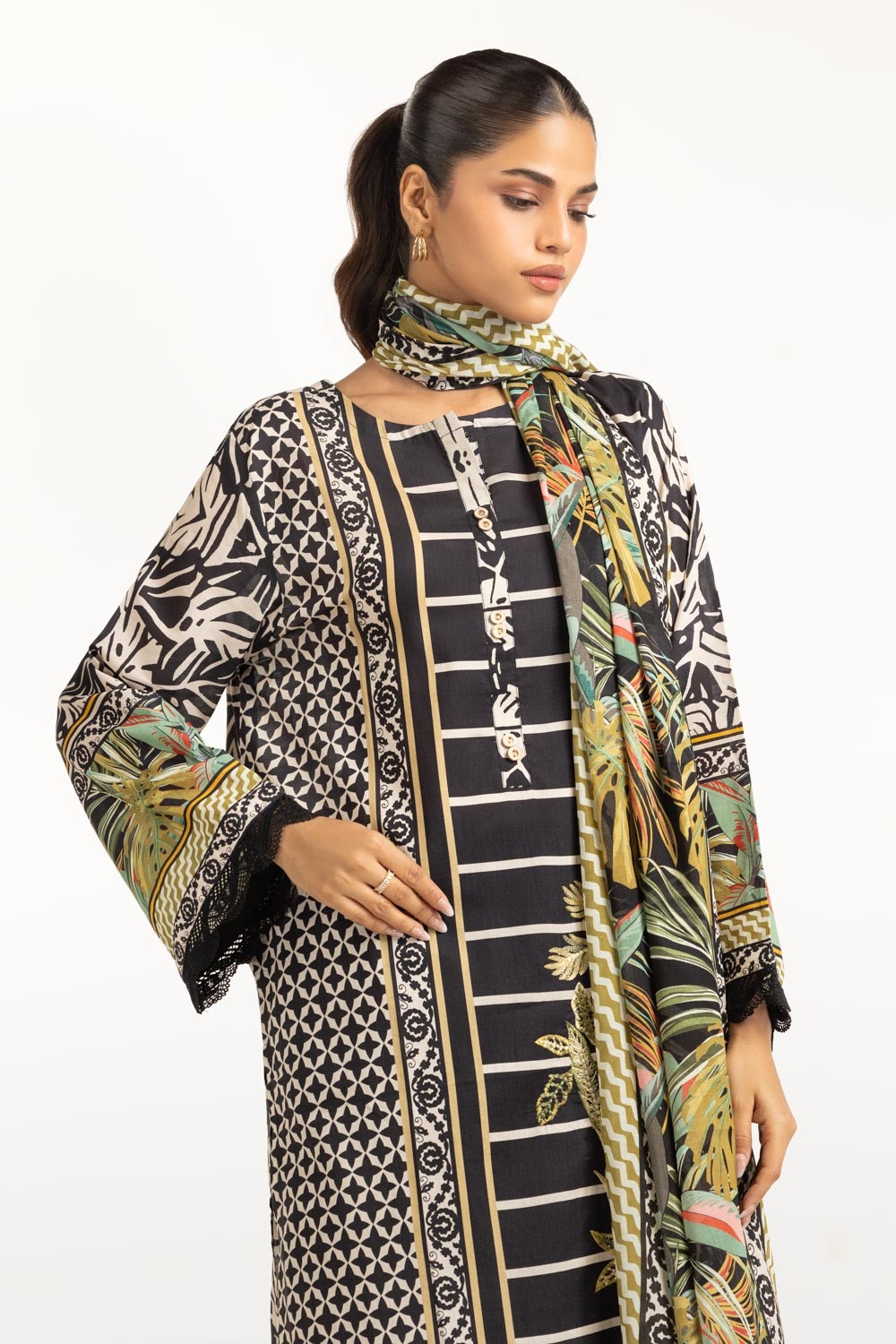 3PC Lawn Printed Suit With Embroidered IUSTKSD-727