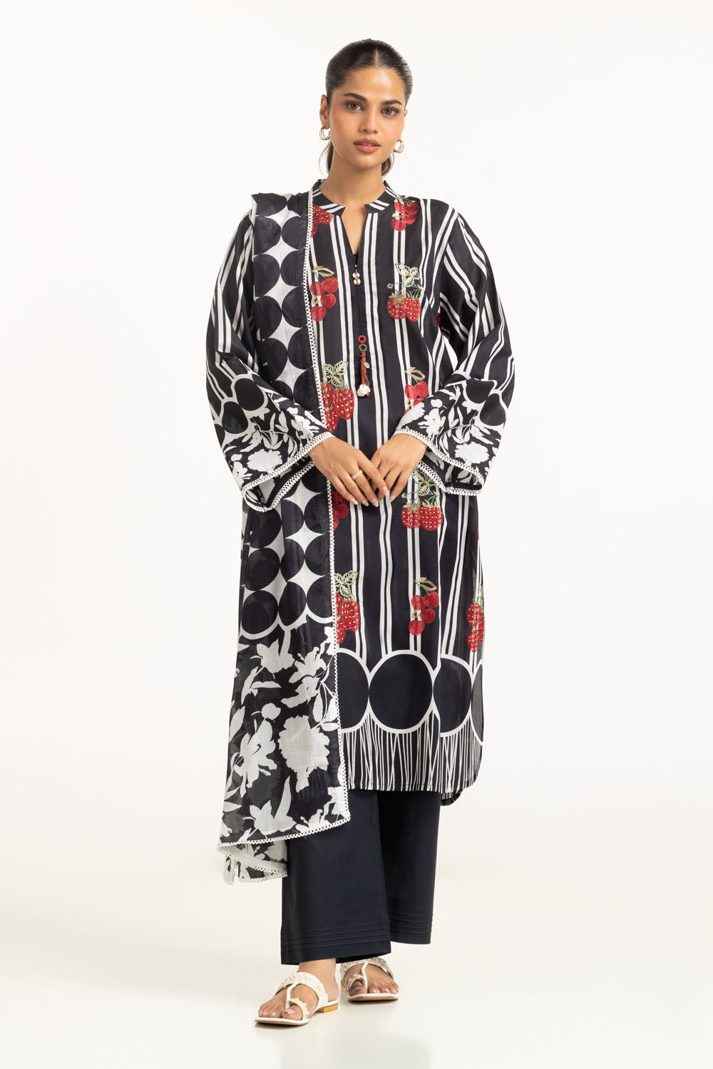 3PC Lawn Printed Suit With Embroidered IUSTKSD-736