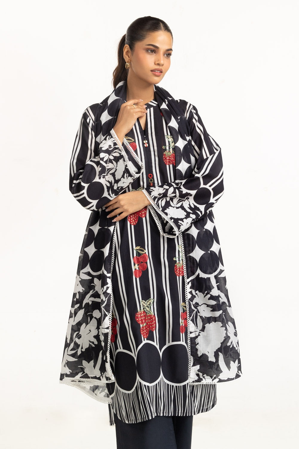 3PC Lawn Printed Suit With Embroidered IUSTKSD-736