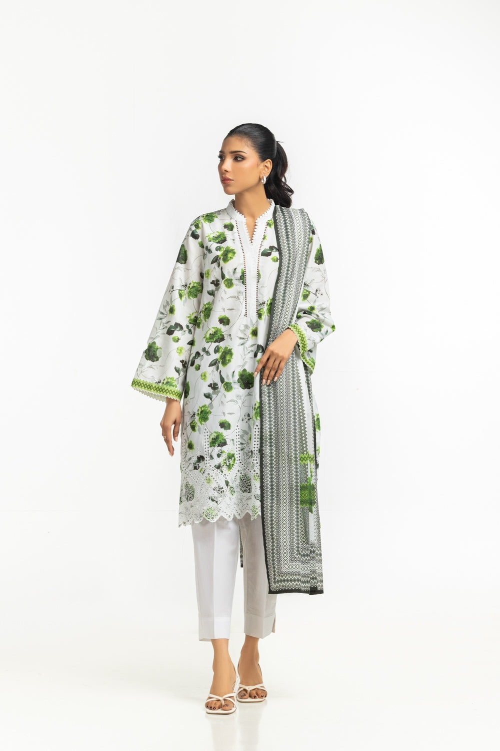 3PC Lawn Printed Suit With Schiffli Embroidered IUSTKSD-614