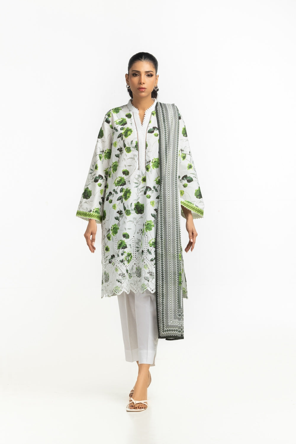 3PC Lawn Printed Suit With Schiffli Embroidered IUSTKSD-614
