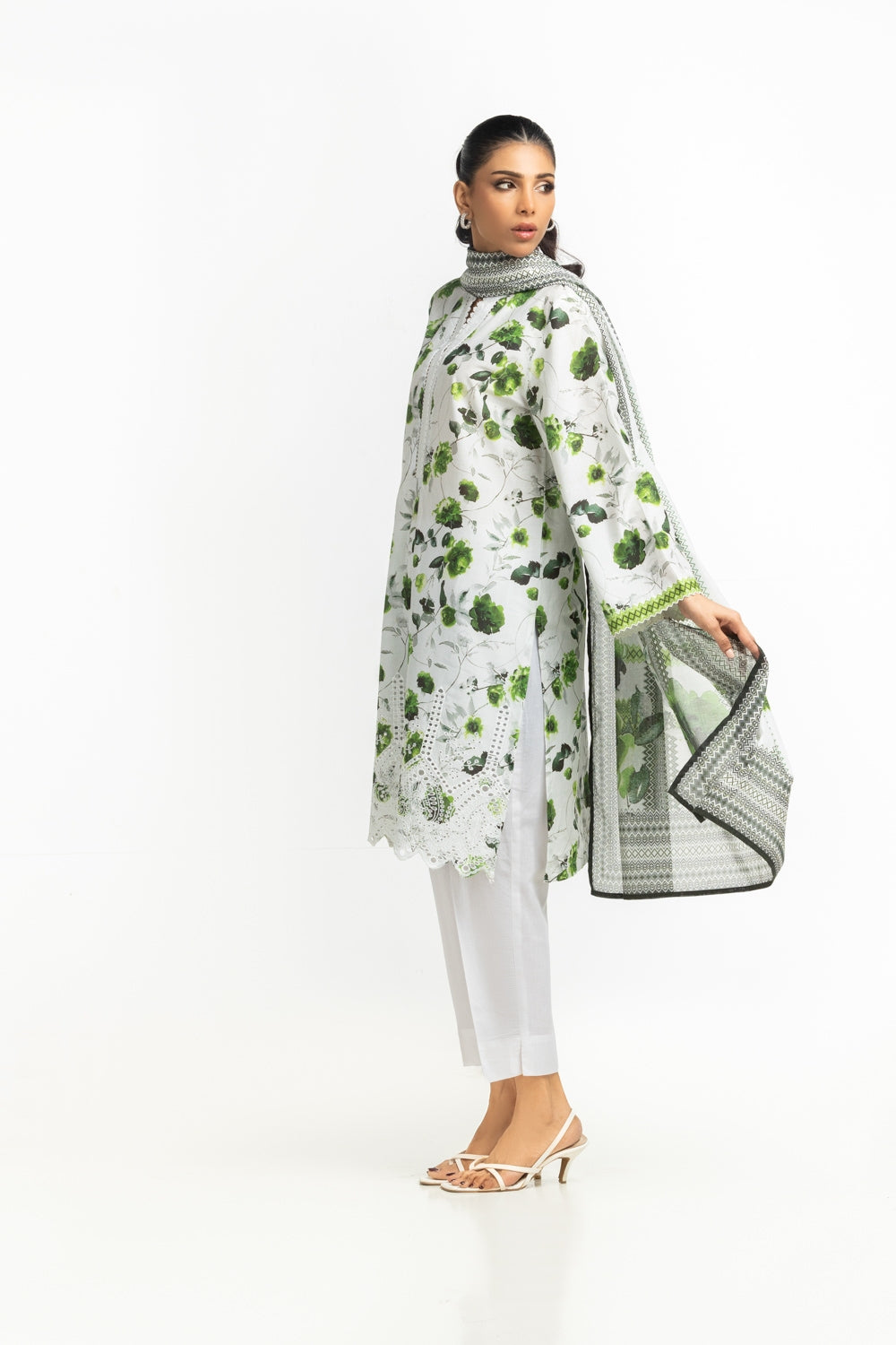 3PC Lawn Printed Suit With Schiffli Embroidered IUSTKSD-614