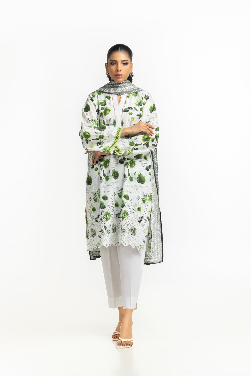 3PC Lawn Printed Suit With Schiffli Embroidered IUSTKSD-614