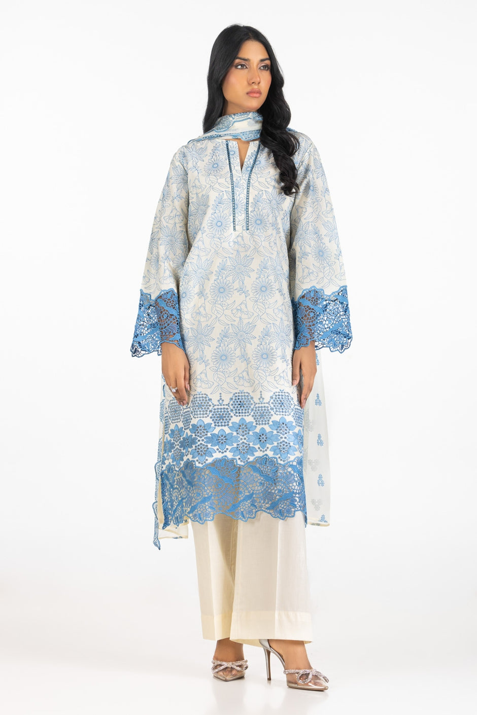 3PC Lawn Schiffli Embroidered Suit