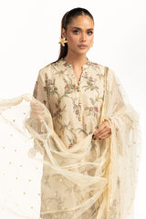 3PC Munar Slub Printed Suit With Embroidered IUSTKSD-1020