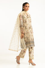 3PC Munar Slub Printed Suit With Embroidered IUSTKSD-1020