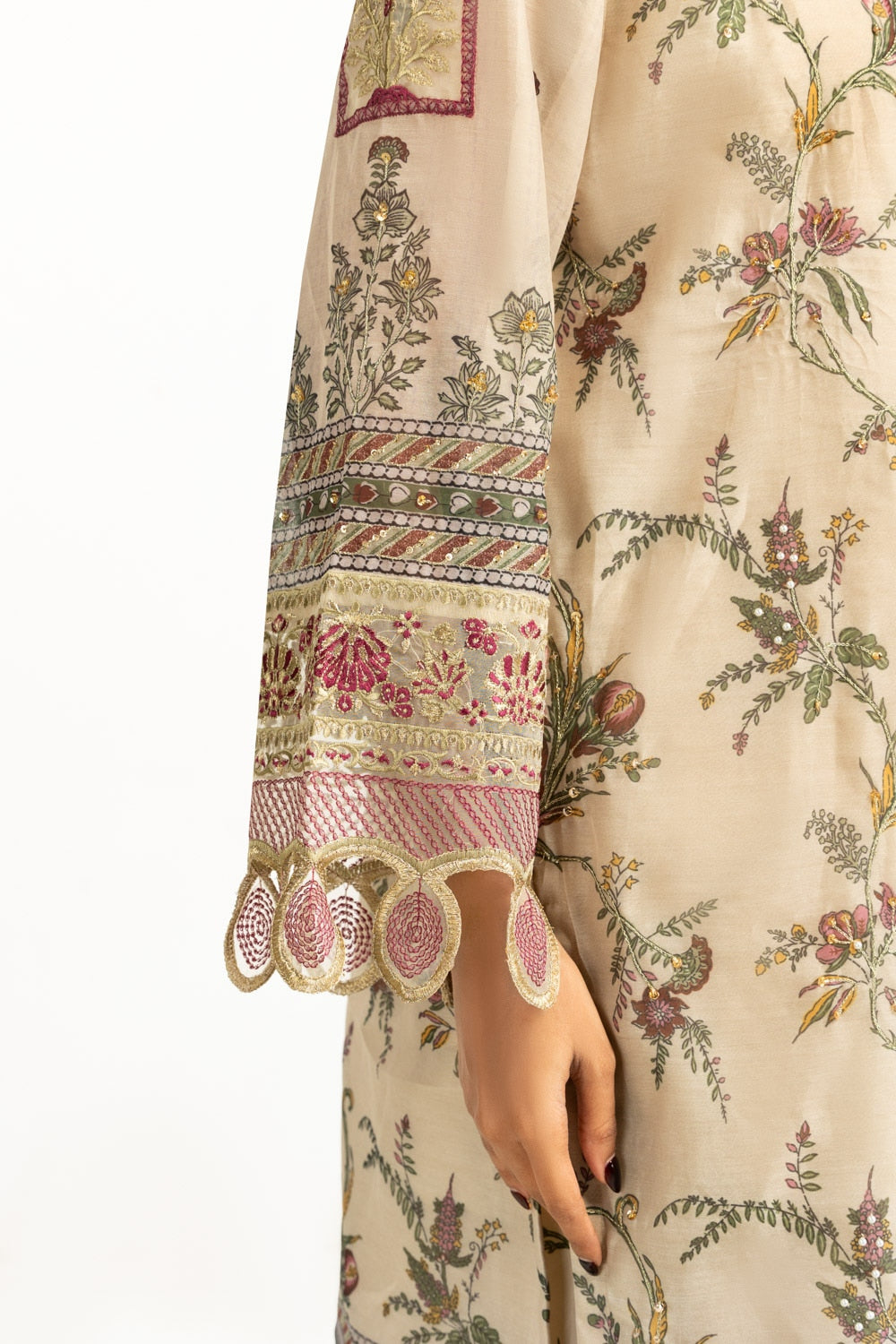 3PC Munar Slub Printed Suit With Embroidered IUSTKSD-1020