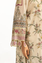 3PC Munar Slub Printed Suit With Embroidered IUSTKSD-1020