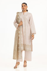 3PC Paper Cotton Embroidered Suit  IUSTKSD-824