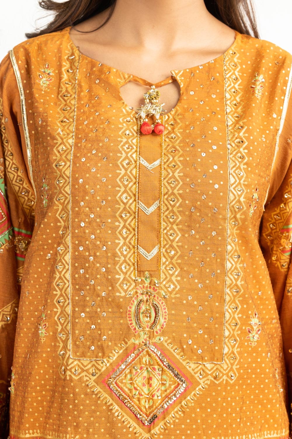 3PC paper-cotton Gold And Lacquer Printed Hand Embellished Suit IUSTKSD-800